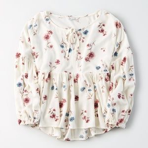 3/$25! AEO Floral Long Sleeve Peasant Top